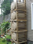 rain barrel tower painted brown