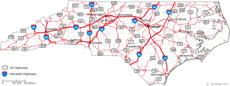North Carolina - Road Map.gif
